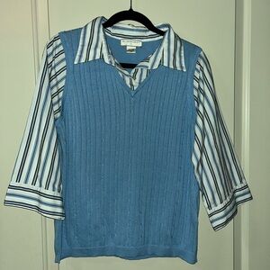 Allison Daley Blue Vest with Striped Sweater Shirt GUC
